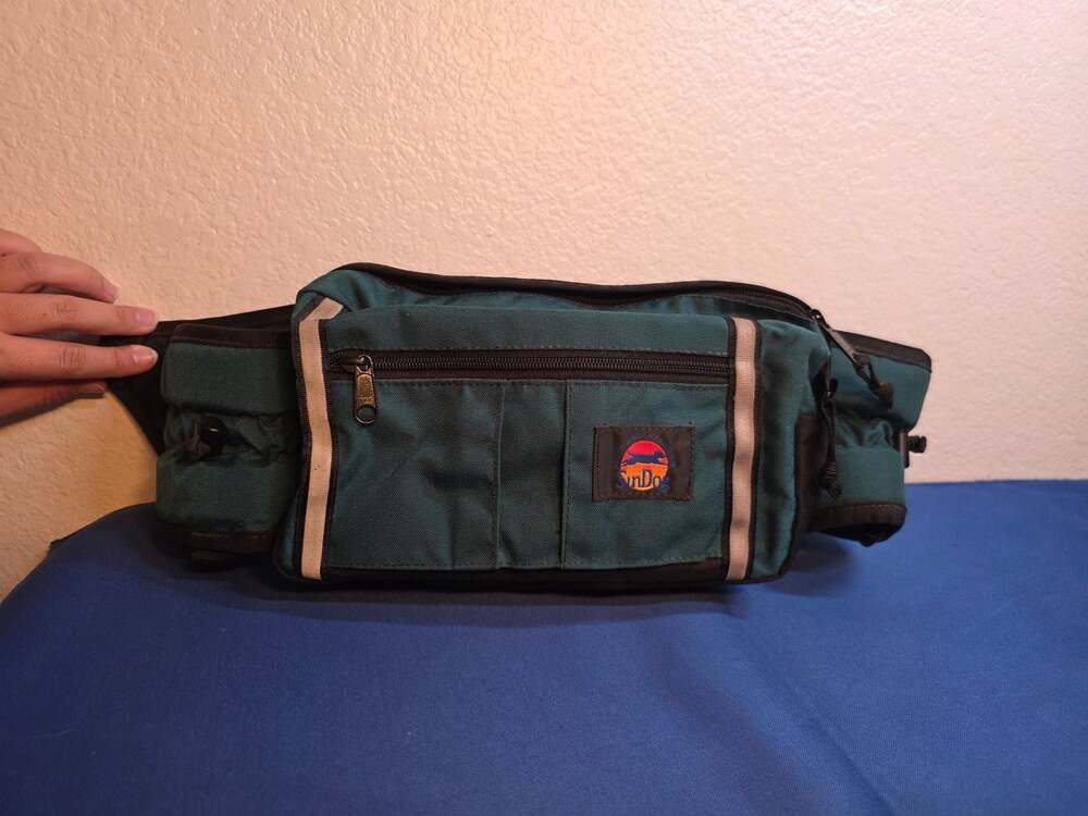 Vintage SunDog Green Canvas Lumbar Hiking Fanny Pack with Bottle Holders